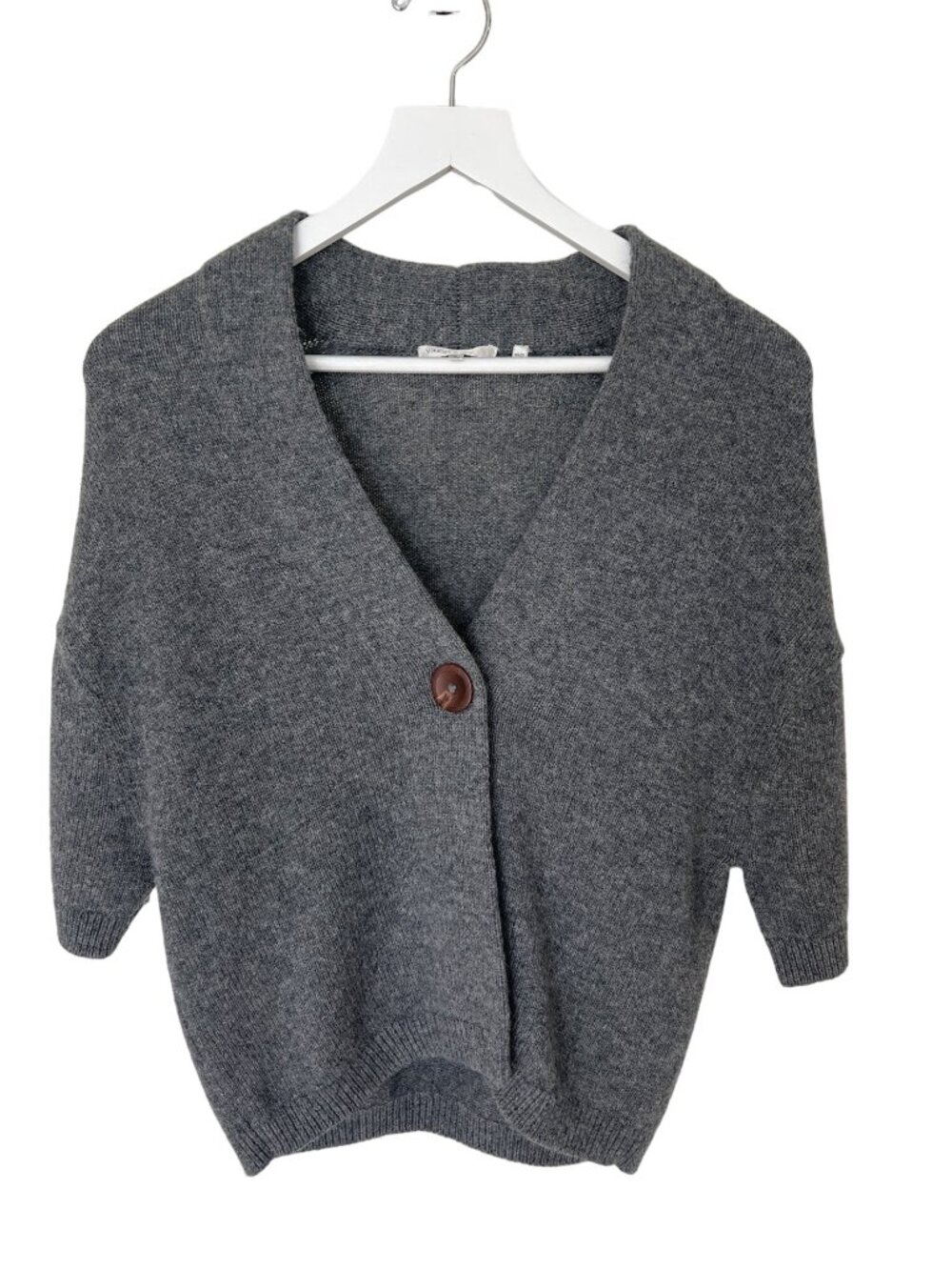 Vince Charcoal Cashmere Alpaca Wool Short Sleeve Cardigan